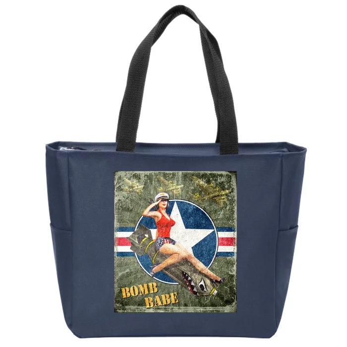 Vintage Pin Up Girl On Bomb Bomber Plane Zip Tote Bag