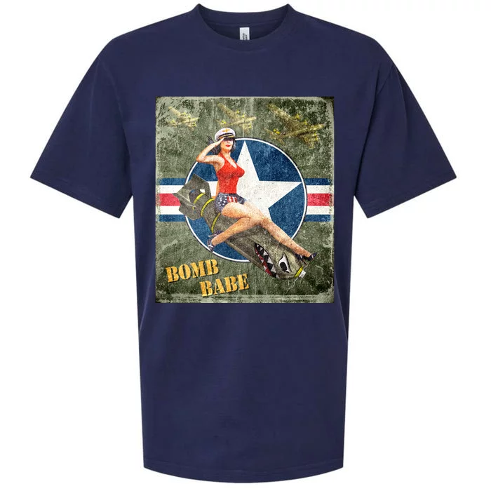 Vintage Pin Up Girl On Bomb Bomber Plane Sueded Cloud Jersey T-Shirt