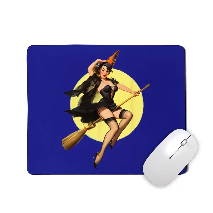 Vintage Pin Up Witch Halloween Pinup Funny Ilustration Mousepad