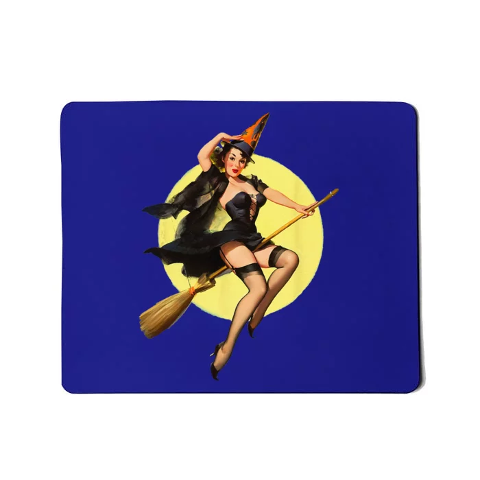 Vintage Pin Up Witch Halloween Pinup Funny Ilustration Mousepad