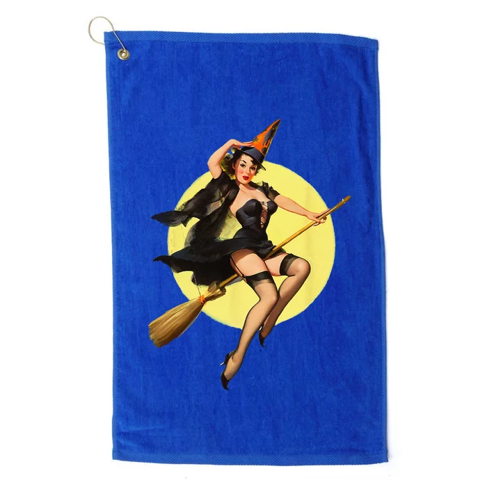 Vintage Pin Up Witch Halloween Pinup Funny Ilustration Platinum Collection Golf Towel