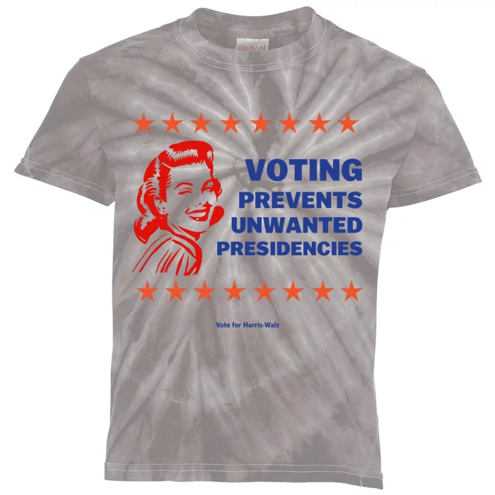 Voting Prevents Unwanted Presidencies Vote For Harris Walz Kids Tie-Dye T-Shirt