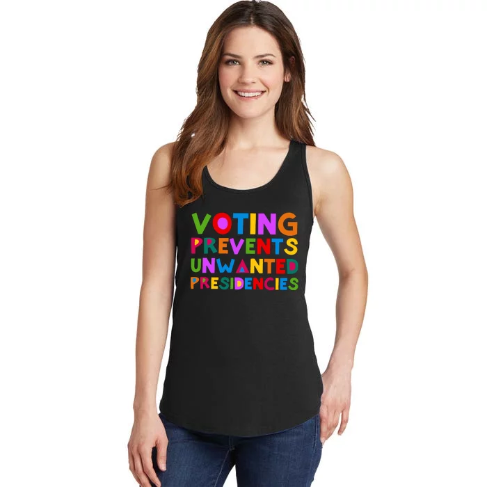 Voting Prevents Unwanted Presidencies Ladies Essential Tank