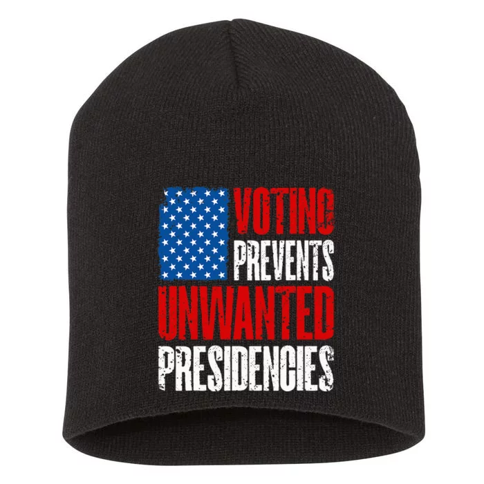 Voting Prevents Unwanted Presidencies America 2024 Vintage Short Acrylic Beanie