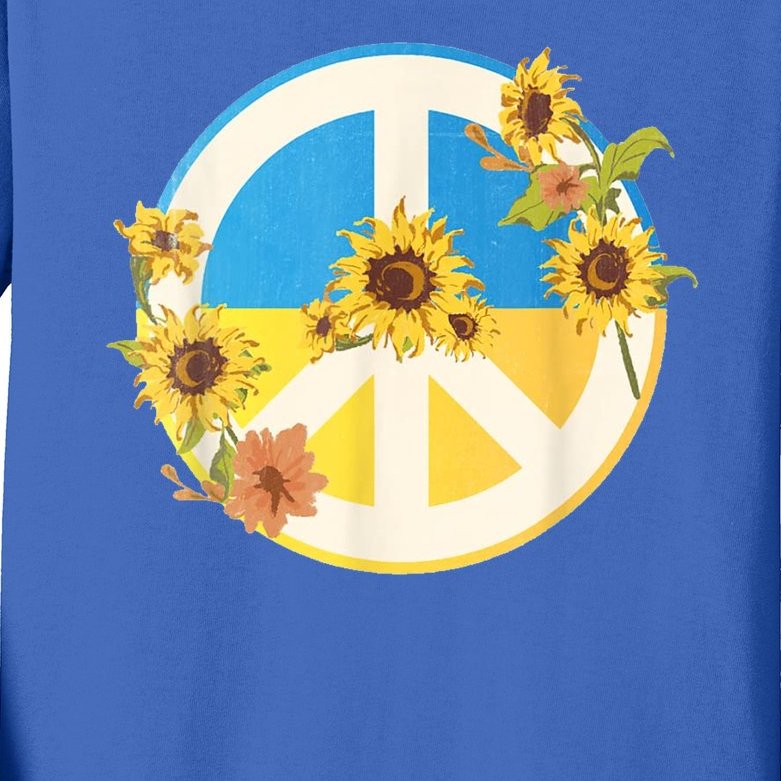 Vintage Peace Ukraine Sunflower Kids Long Sleeve Shirt
