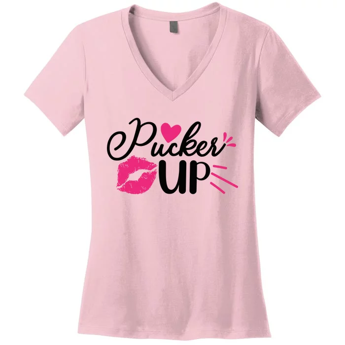 Valentine Pucker Up Women's V-Neck T-Shirt