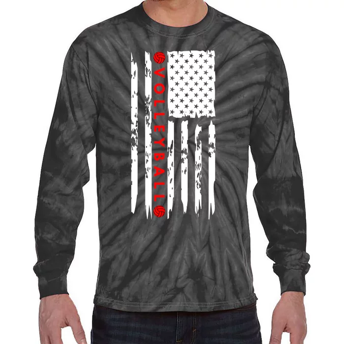 Volleyball Player Vintage American Flag Tie-Dye Long Sleeve Shirt