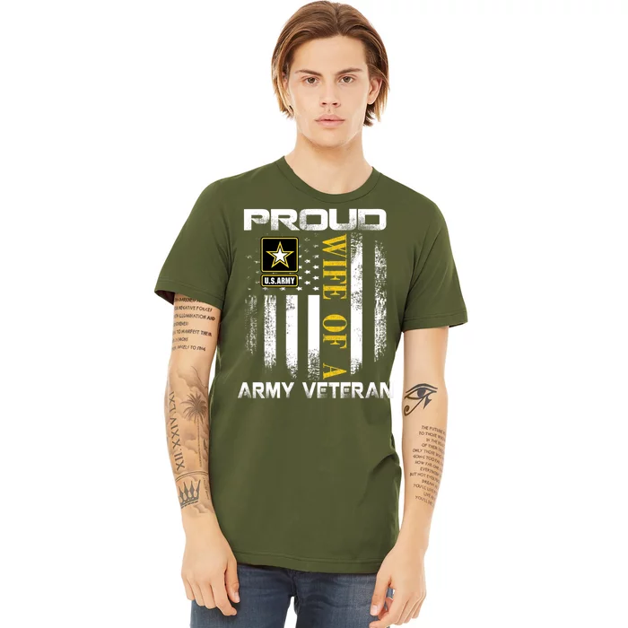 Vintage Proud Wife Of A Army Veteran With American Flag Premium T-Shirt