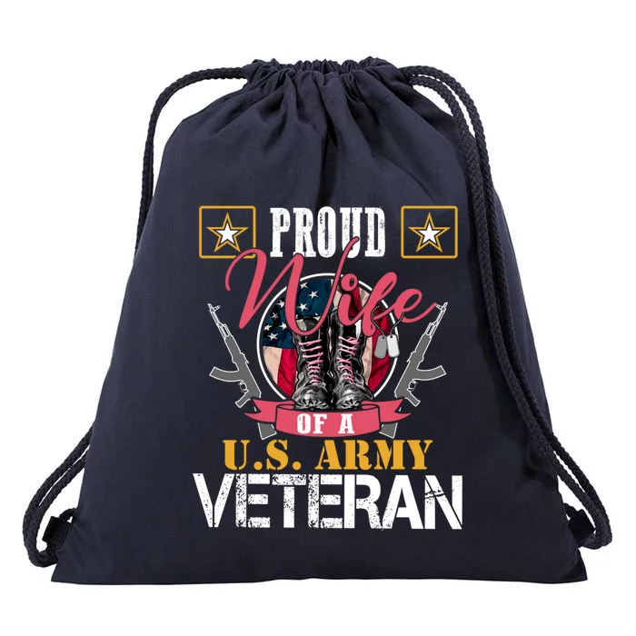 Vintage Proud Wife Of A U S Army Veteran Gift Mom Dad Gift Drawstring Bag