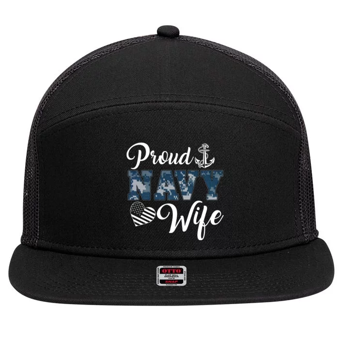 Vintage Proud Wife Of A Navy For Veteran Gift 7 Panel Mesh Trucker Snapback Hat