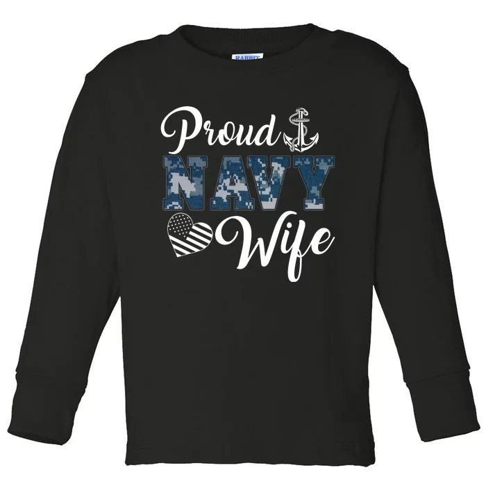 Vintage Proud Wife Of A Navy For Veteran Gift Toddler Long Sleeve Shirt