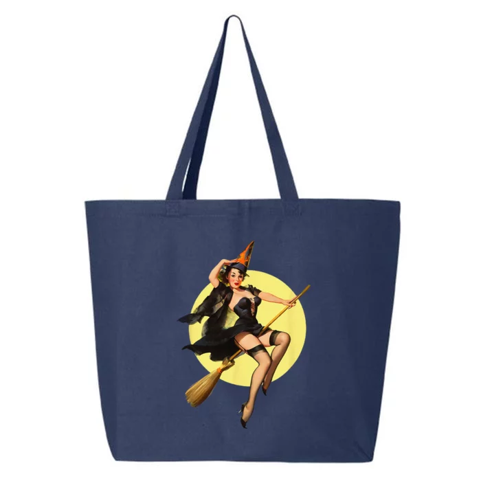 Vintage Pinup Witch On Witches Broom Halloween Pin Up 25L Jumbo Tote