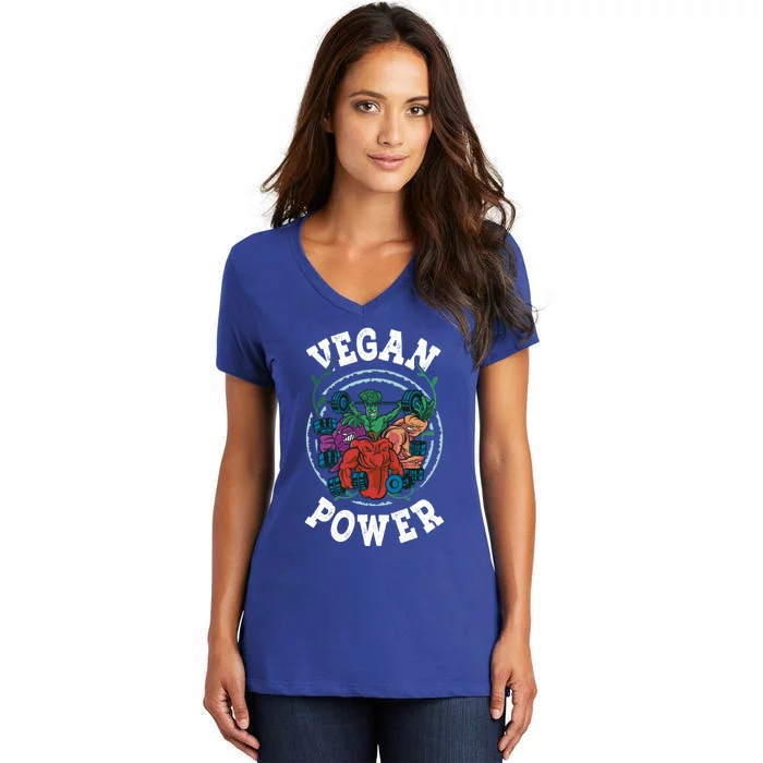 Vegan Power Workout Vegetable Vegan Day Vegetarian Gift Women's V-Neck T-Shirt