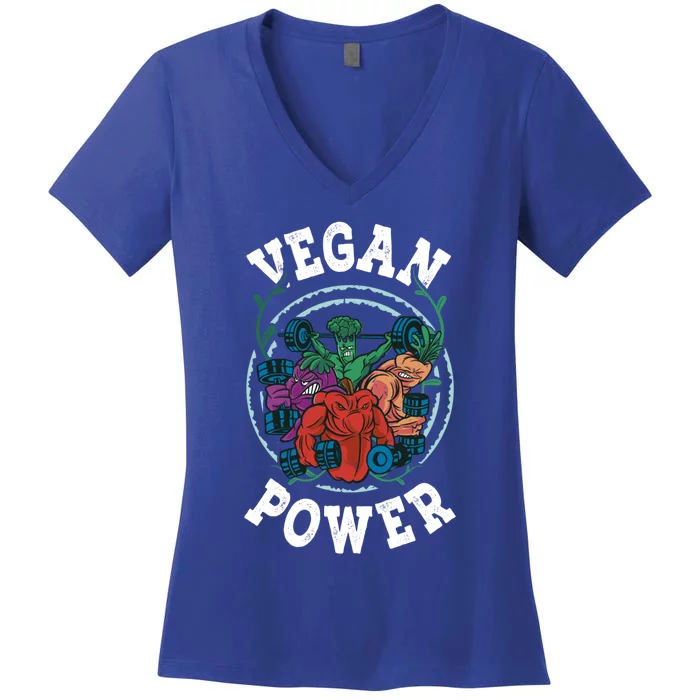 Vegan Power Workout Vegetable Vegan Day Vegetarian Gift Women's V-Neck T-Shirt