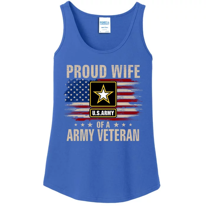 Vintage Proud Wife Of A Army Veteran With American Flag Gift Ladies Essential Tank