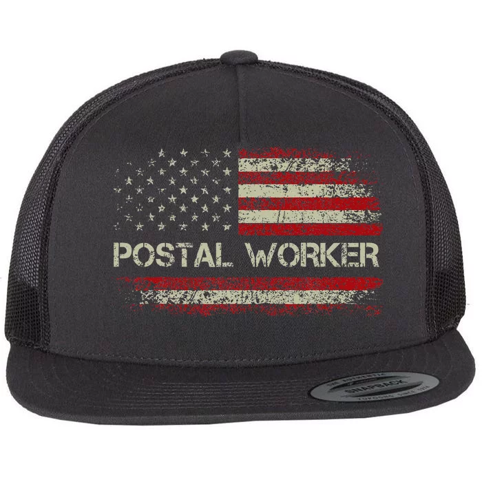 Vintage Postal Worker American Flag Us Postal Service Flat Bill Trucker Hat