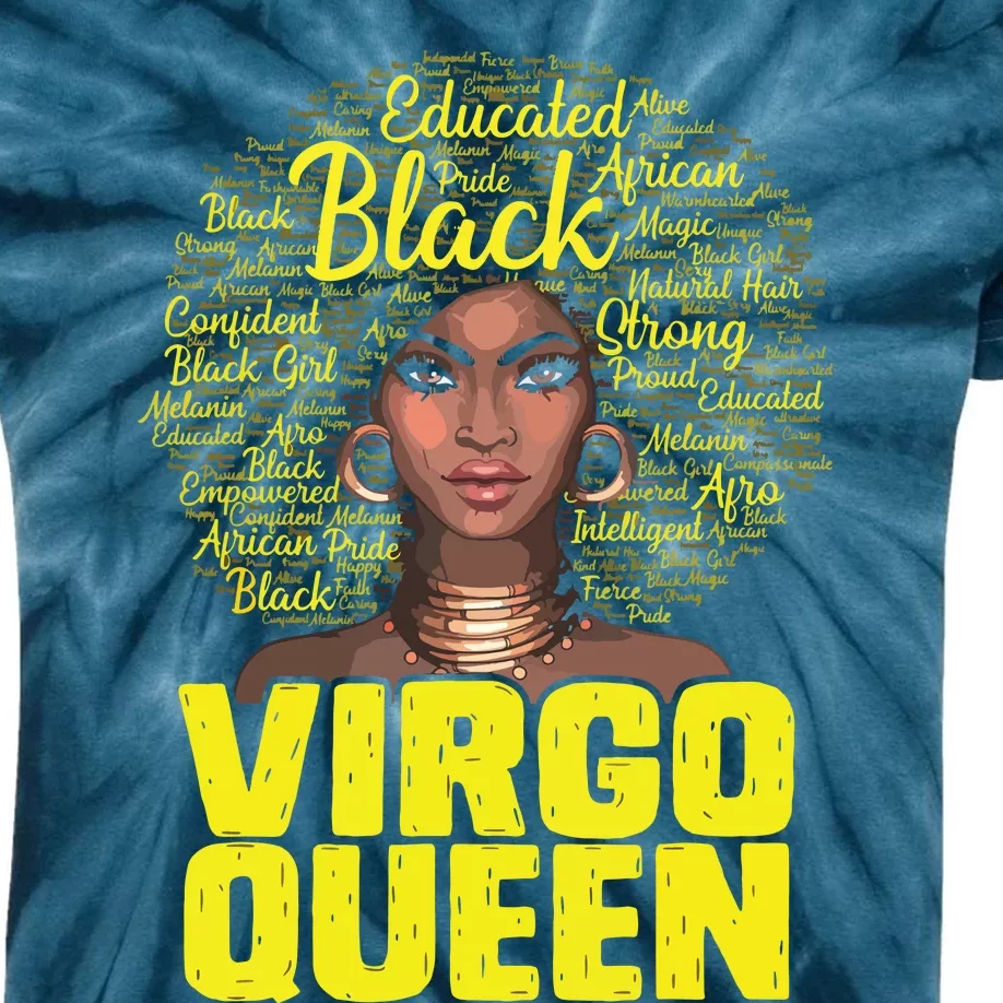 Virgo Queen Black Woman Afro Natural Hair African American Kids Tie-Dye T-Shirt