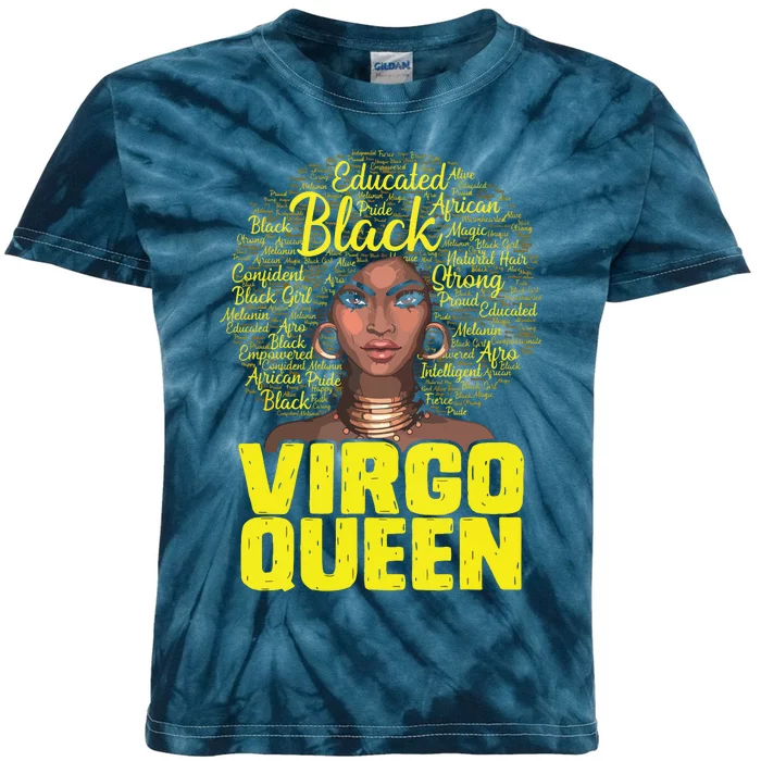 Virgo Queen Black Woman Afro Natural Hair African American Kids Tie-Dye T-Shirt