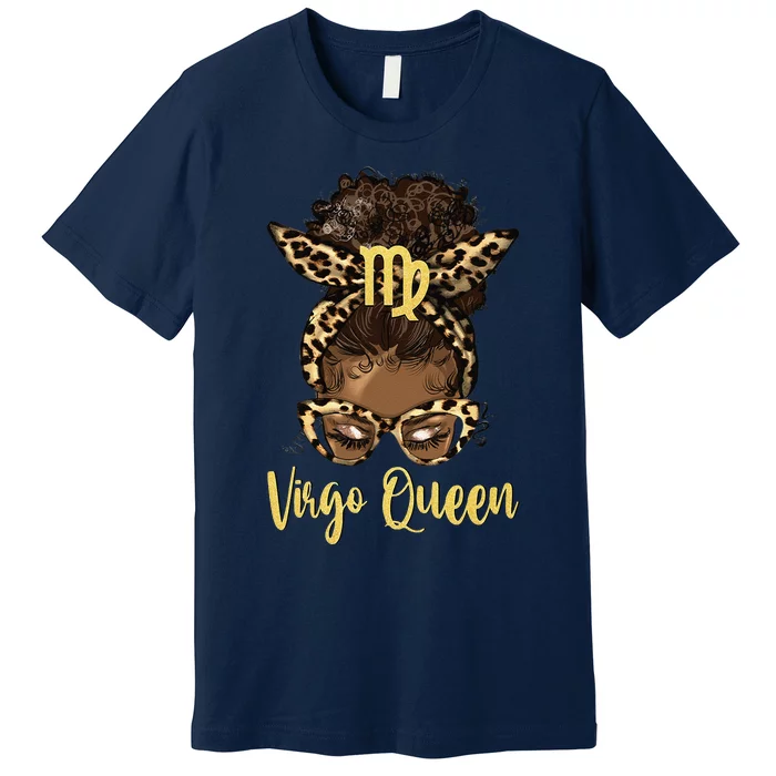 Virgo Queen Messy Bun Zodiac Birthday Black Women Premium T-Shirt