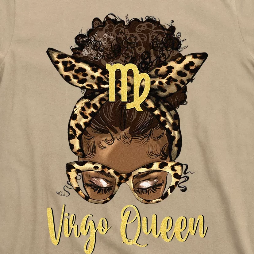 Virgo Queen Messy Bun Zodiac Birthday Black Women T-Shirt