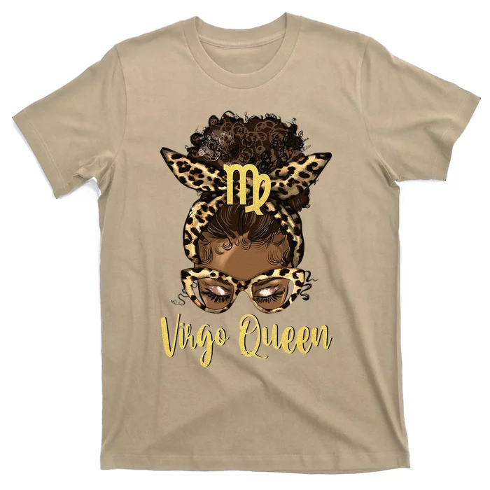 Virgo Queen Messy Bun Zodiac Birthday Black Women T-Shirt