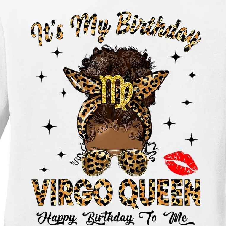 Virgo Queen Messy Bun ItS My Birthday Black Woman Ladies Long Sleeve Shirt