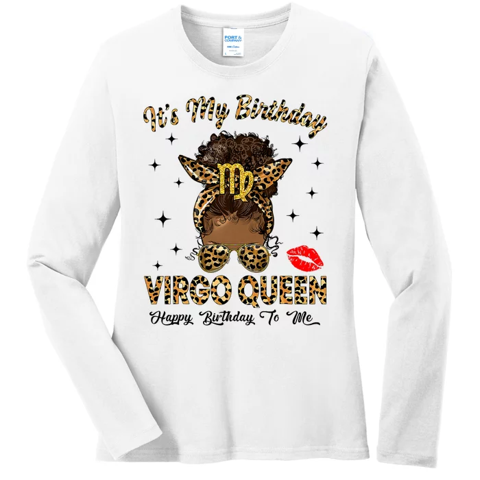 Virgo Queen Messy Bun ItS My Birthday Black Woman Ladies Long Sleeve Shirt