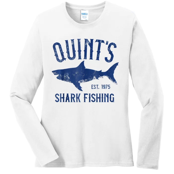 Vintage QuintS Shark Fishing 1975 Retro Ladies Long Sleeve Shirt