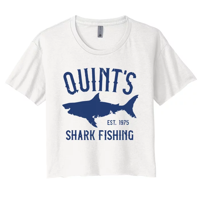 Vintage Quints Shark Fishing 1975 Retro Women's Crop Top Tee