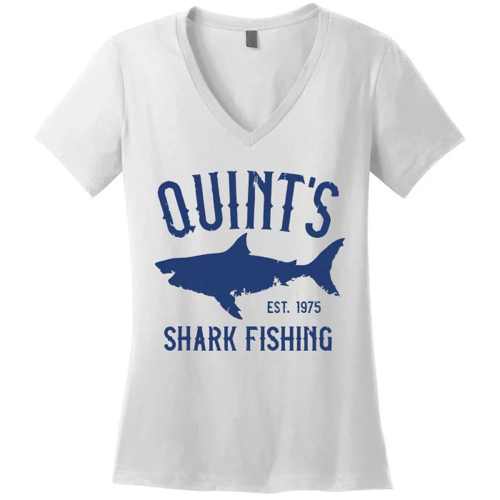 Vintage Quints Shark Fishing 1975 Retro Women's V-Neck T-Shirt