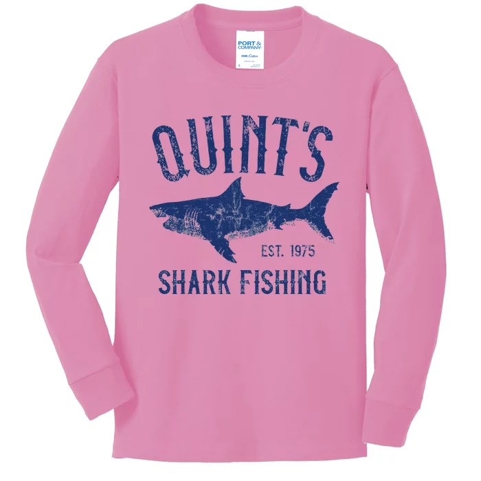 Vintage QuintS Shark Fishing 1975 Retro Kids Long Sleeve Shirt