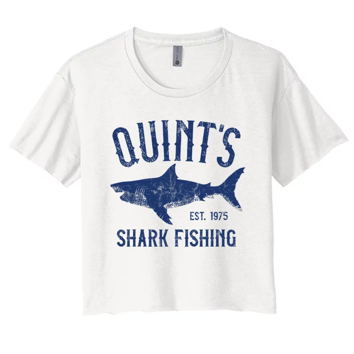 Vintage QuintS Shark Fishing 1975 Retro Women's Crop Top Tee