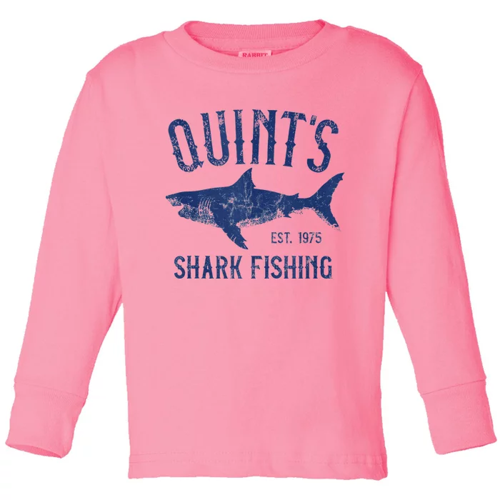 Vintage QuintS Shark Fishing 1975 Retro Toddler Long Sleeve Shirt