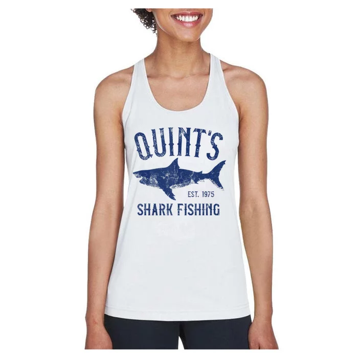 Vintage QuintS Shark Fishing 1975 Retro Women's Racerback Tank