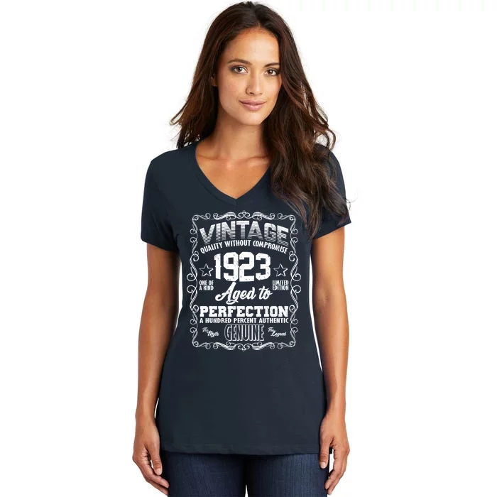 Vintage Quality Without Compromise Aged To Perfection 1923 100th Birthday Women's V-Neck T-Shirt