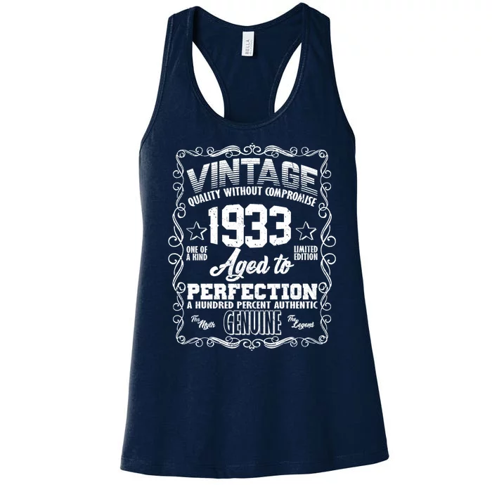 Vintage Quality Without Compromise Aged To Perfection 1933 90th Birthday Women's Racerback Tank