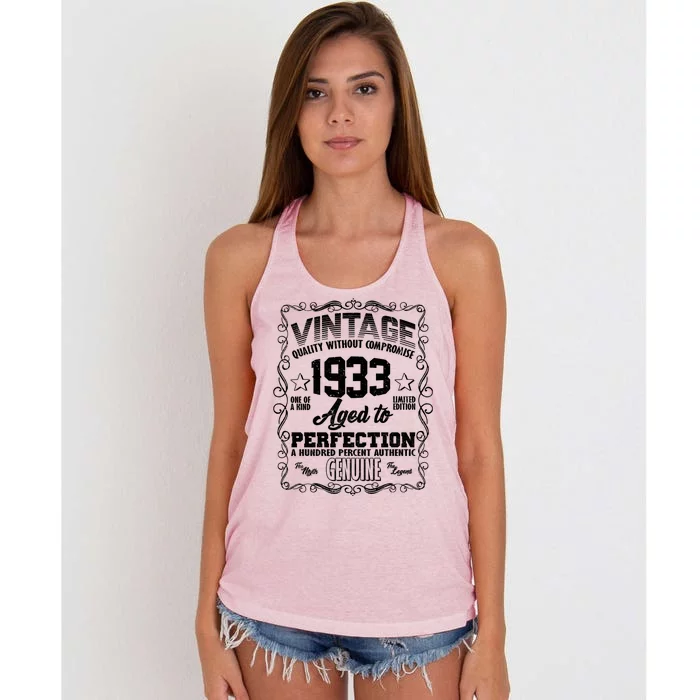 Vintage Quality Without Compromise Aged To Perfection 1933 90th Birthday Women's Knotted Racerback Tank