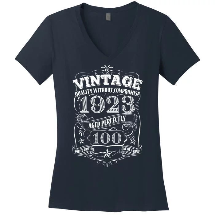 Vintage Quality Without Compromise Age Perfectly 1923 100th Birthday Women's V-Neck T-Shirt