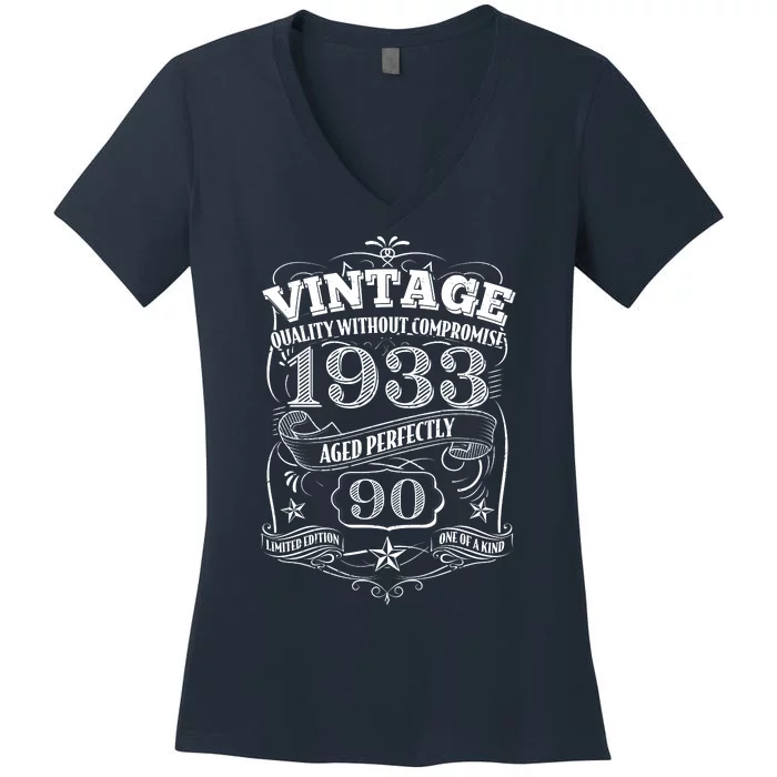 Vintage Quality Without Compromise Age Perfectly 1933 90th Birthday Women's V-Neck T-Shirt