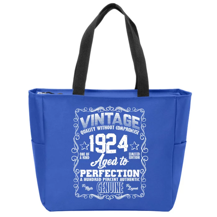 Vintage Quality Without Compromise Aged To Perfection 1924 100th Birthday Zip Tote Bag