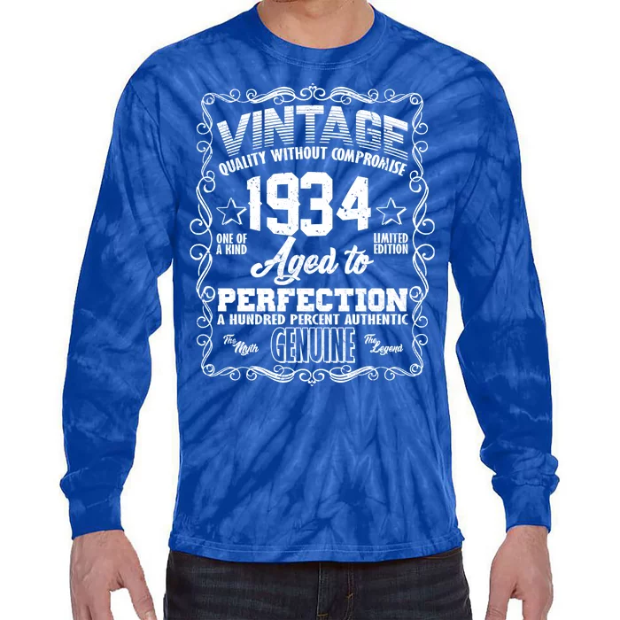 Vintage Quality Without Compromise Aged To Perfection 1934 90th Birthday Tie-Dye Long Sleeve Shirt