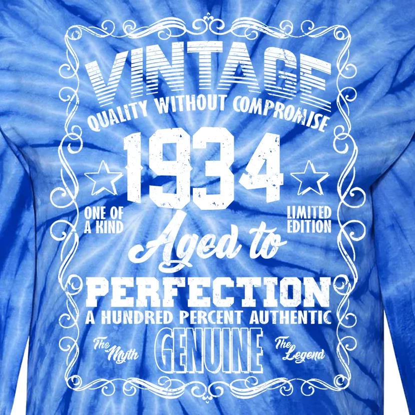 Vintage Quality Without Compromise Aged To Perfection 1934 90th Birthday Tie-Dye Long Sleeve Shirt