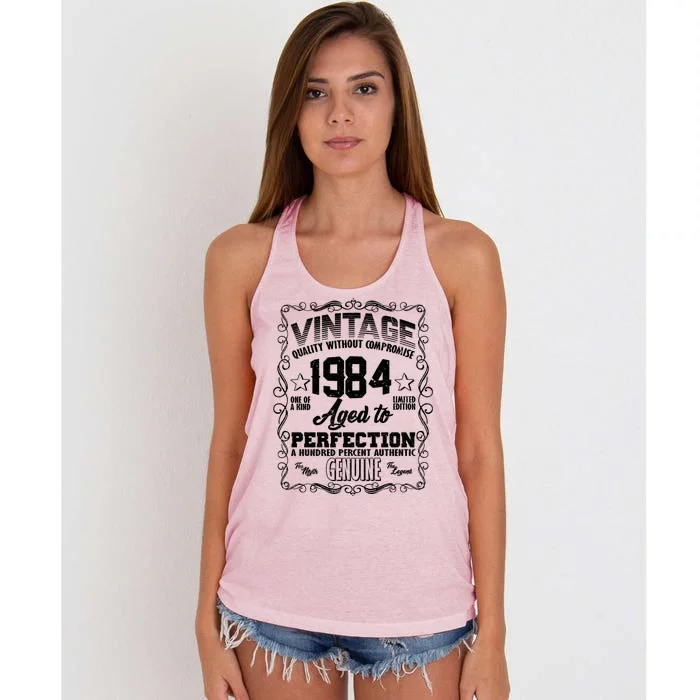 Vintage Quality Without Compromise Aged To Perfection 1984 40th Birthday Women's Knotted Racerback Tank