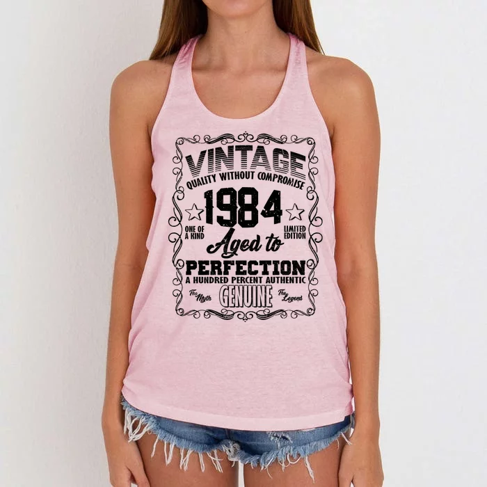 Vintage Quality Without Compromise Aged To Perfection 1984 40th Birthday Women's Knotted Racerback Tank