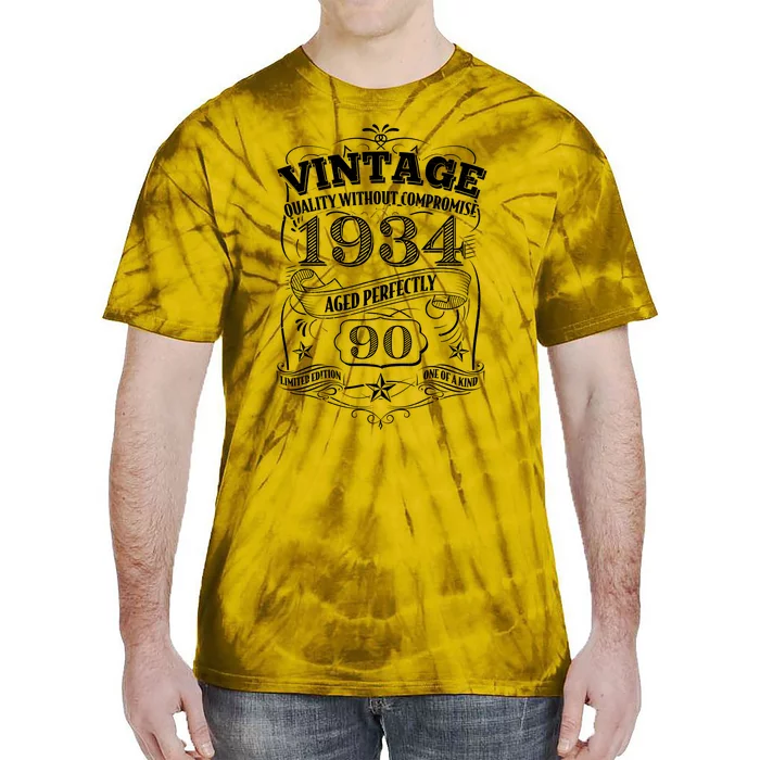 Vintage Quality Without Compromise Age Perfectly 1934 90th Birthday Tie-Dye T-Shirt