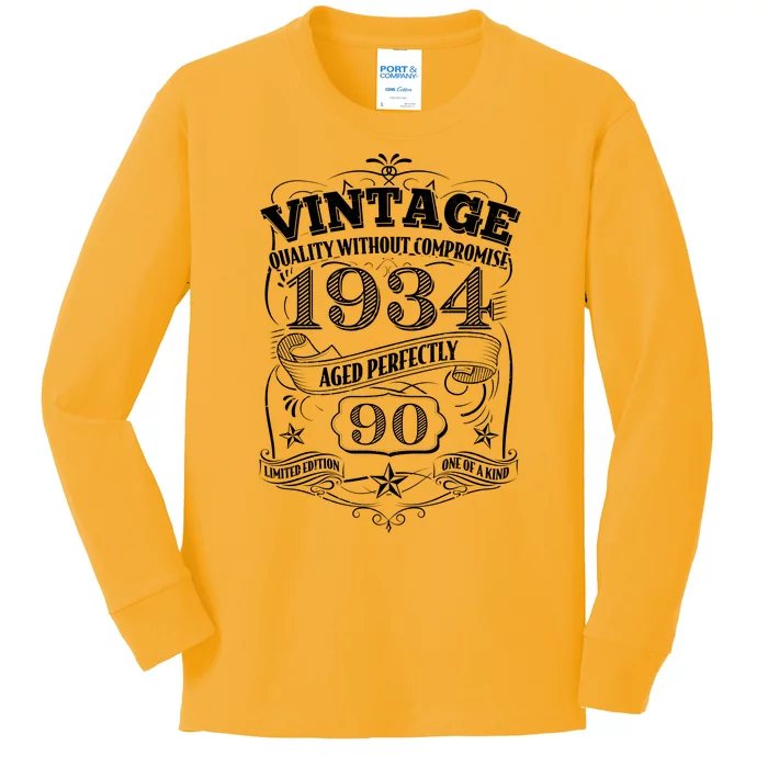 Vintage Quality Without Compromise Age Perfectly 1934 90th Birthday Kids Long Sleeve Shirt