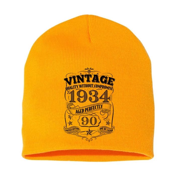 Vintage Quality Without Compromise Age Perfectly 1934 90th Birthday Short Acrylic Beanie