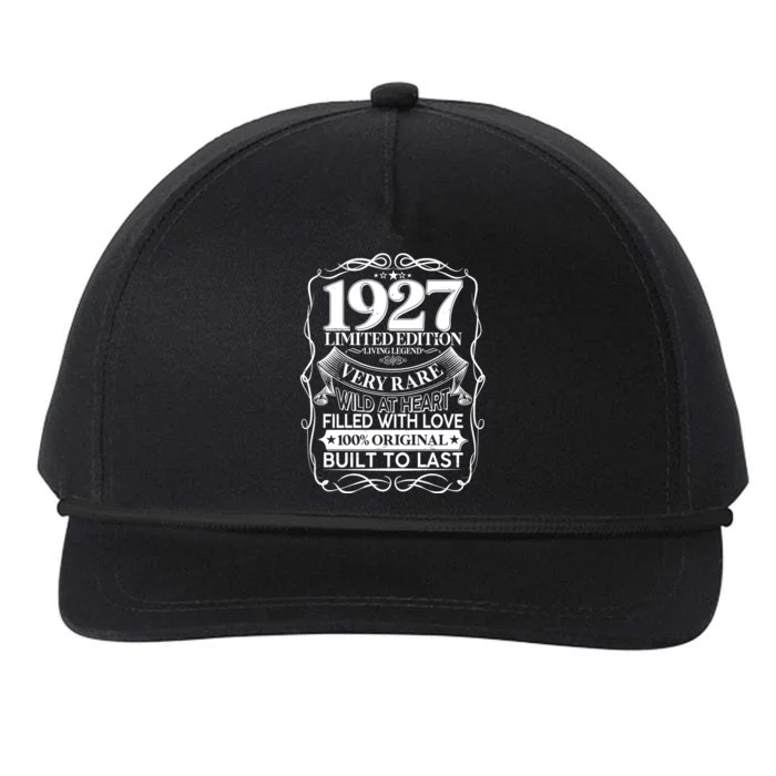 Vintage Retro 1927 Birthday Limited Edition Living Legend Built To Last Snapback Five-Panel Rope Hat