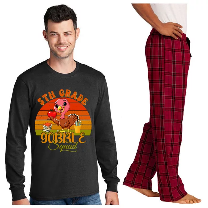 Vintage Retro 5th Grade Gobble Squad Thanksgiving Turkey Great Gift Long Sleeve Pajama Set