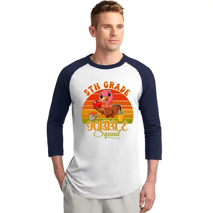 Vintage Retro 5th Grade Gobble Squad Thanksgiving Turkey Great Gift Baseball Sleeve Shirt